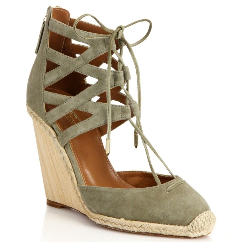 Aquazzura Belgravia Suede Wood Wedge Sandal Sz. 8